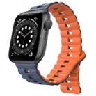 For Apple Watch Series 6 44mm Reverse Buckle Two Color Magnetic Silicone Watch Band(Midnight Blue+Orange) - 1