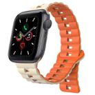 For Apple Watch Series 5 44mm Reverse Buckle Two Color Magnetic Silicone Watch Band(Starlight+Orange) - 1