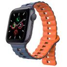 For Apple Watch Series 5 44mm Reverse Buckle Two Color Magnetic Silicone Watch Band(Midnight Blue+Orange) - 1