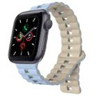 For Apple Watch Series 5 44mm Reverse Buckle Two Color Magnetic Silicone Watch Band(Blue+Starlight) - 1