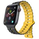 For Apple Watch Series 4 44mm Reverse Buckle Two Color Magnetic Silicone Watch Band(Black+Yellow) - 1