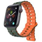 For Apple Watch Series 4 44mm Reverse Buckle Two Color Magnetic Silicone Watch Band(Olive Green+Orange) - 1