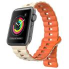 For Apple Watch Series 3 38mm Reverse Buckle Two Color Magnetic Silicone Watch Band(Starlight+Orange) - 1