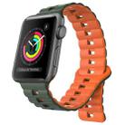 For Apple Watch Series 3 42mm Reverse Buckle Two Color Magnetic Silicone Watch Band(Olive Green+Orange) - 1