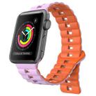 For Apple Watch Series 3 42mm Reverse Buckle Two Color Magnetic Silicone Watch Band(Purple+Orange) - 1