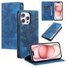 For iPhone 15 Pro Totem Embossed Magnetic Leather Phone Case(Blue) - 1