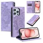 For iPhone 15 Pro Totem Embossed Magnetic Leather Phone Case(Purple) - 1