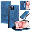For iPhone 15 Plus Totem Embossed Magnetic Leather Phone Case(Blue) - 1
