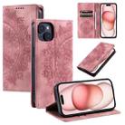 For iPhone 15 Plus Totem Embossed Magnetic Leather Phone Case(Rose Gold) - 1