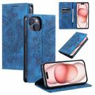 For iPhone 14 Plus Totem Embossed Magnetic Leather Phone Case(Blue) - 1