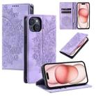 For iPhone 14 Plus Totem Embossed Magnetic Leather Phone Case(Purple) - 1