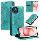 For iPhone 14 Totem Embossed Magnetic Leather Phone Case(Green) - 1