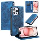 For iPhone 13 Pro Totem Embossed Magnetic Leather Phone Case(Blue) - 1