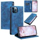 For iPhone 12 / 12 Pro Totem Embossed Magnetic Leather Phone Case(Blue) - 1