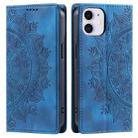 For iPhone 12 mini Totem Embossed Magnetic Leather Phone Case(Blue) - 1