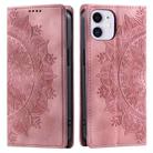 For iPhone 12 mini Totem Embossed Magnetic Leather Phone Case(Rose Gold) - 1