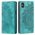 For iPhone XS / S Totem Embossed Magnetic Leather Phone Case(Green) - 1