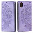 For iPhone XS / S Totem Embossed Magnetic Leather Phone Case(Purple) - 1