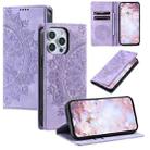 For iPhone 16 Pro Totem Embossed Magnetic Leather Phone Case(Purple) - 1