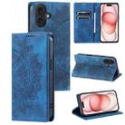 For iPhone 16 Plus Totem Embossed Magnetic Leather Phone Case(Blue) - 1