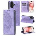 For iPhone 16 Plus Totem Embossed Magnetic Leather Phone Case(Purple) - 1