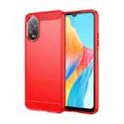 For OPPO A18 4G Carbon Fiber Brushed Texture TPU Phone Case(Red) - 1