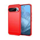 For Google Pixel 9 Pro 5G Carbon Fiber Brushed Texture TPU Phone Case(Red) - 1