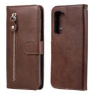 For Huawei P40 Lite (5G) / Nova 7 SE Fashion Calf Texture Zipper Horizontal Flip Leather Case with Stand & Card Slots & Wallet Function(Brown) - 1