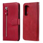 For Huawei P40 Lite (5G) / Nova 7 SE Fashion Calf Texture Zipper Horizontal Flip Leather Case with Stand & Card Slots & Wallet Function(Red) - 1