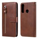 For Huawei Y6p Fashion Calf Texture Zipper Horizontal Flip Leather Case with Stand & Card Slots & Wallet Function(Brown) - 1