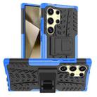 For Samsung Galaxy S24 Ultra 5G Tire Texture TPU + PC Phone Case with Holder(Blue) - 1