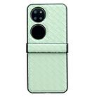 For Huawei P50 Three-piece Set Woven Texture Folding PU Phone Case(Green) - 1