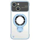 For iPhone 14 Frameless MagSafe Magnetic Holder Phone Case(Blue) - 1