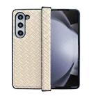 For Samsung Galaxy Z Fold5 Three-piece Set Woven Texture Folding PU Phone Case(Gold) - 1