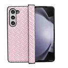 For Samsung Galaxy Z Fold5 Three-piece Set Woven Texture Folding PU Phone Case(Pink) - 1