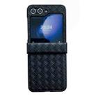 For Samsung Galaxy Z Flip5 Three-piece Set Woven Texture Folding PU Phone Case(Black) - 1