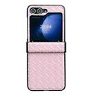 For Samsung Galaxy Z Flip5 Three-piece Set Woven Texture Folding PU Phone Case(Pink) - 1