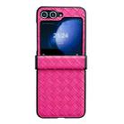 For Samsung Galaxy Z Flip5 Three-piece Set Woven Texture Folding PU Phone Case(Rose Red) - 1
