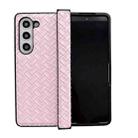 For Samsung Galaxy Z Fold Special Three-piece Set Woven Texture Folding PU Phone Case(Pink) - 1