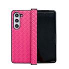 For Samsung Galaxy Z Fold Special Three-piece Set Woven Texture Folding PU Phone Case(Rose Red) - 1