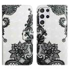 For Samsung Galaxy S24 Ultra 5G Oil Embossed 3D Drawing Leather Phone Case(Lace Flower) - 1