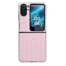 For OPPO Find N2 Flip Woven Texture Folding PU Phone Case(Pink) - 1