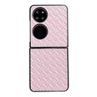 For Huawei P50 Pocket Woven Texture Folding PU Phone Case(Pink) - 1