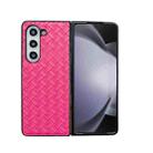 For Samsung Galaxy Z Fold5 Woven Texture Folding PU Phone Case(Rose Red) - 1