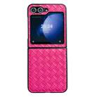 For Samsung Galaxy Z Flip5 Woven Texture Folding PU Phone Case(Rose Red) - 1