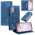 For Motorola Moto E32 Totem Embossed Magnetic Leather Phone Case(Blue) - 1