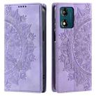 For Motorola Moto E14 Totem Embossed Magnetic Leather Phone Case(Purple) - 1