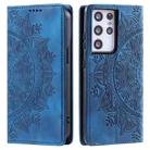 For Samsung Galaxy S21 Ultra 5G Totem Embossed Magnetic Leather Phone Case(Blue) - 1