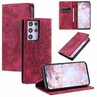 For Samsung Galaxy S21 Ultra 5G Totem Embossed Magnetic Leather Phone Case(Red) - 1