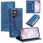 For Samsung Galaxy S22 Ultra 5G Totem Embossed Magnetic Leather Phone Case(Blue) - 1